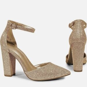 Glitter Gold Block Heel Pumps By Party Size 6.5